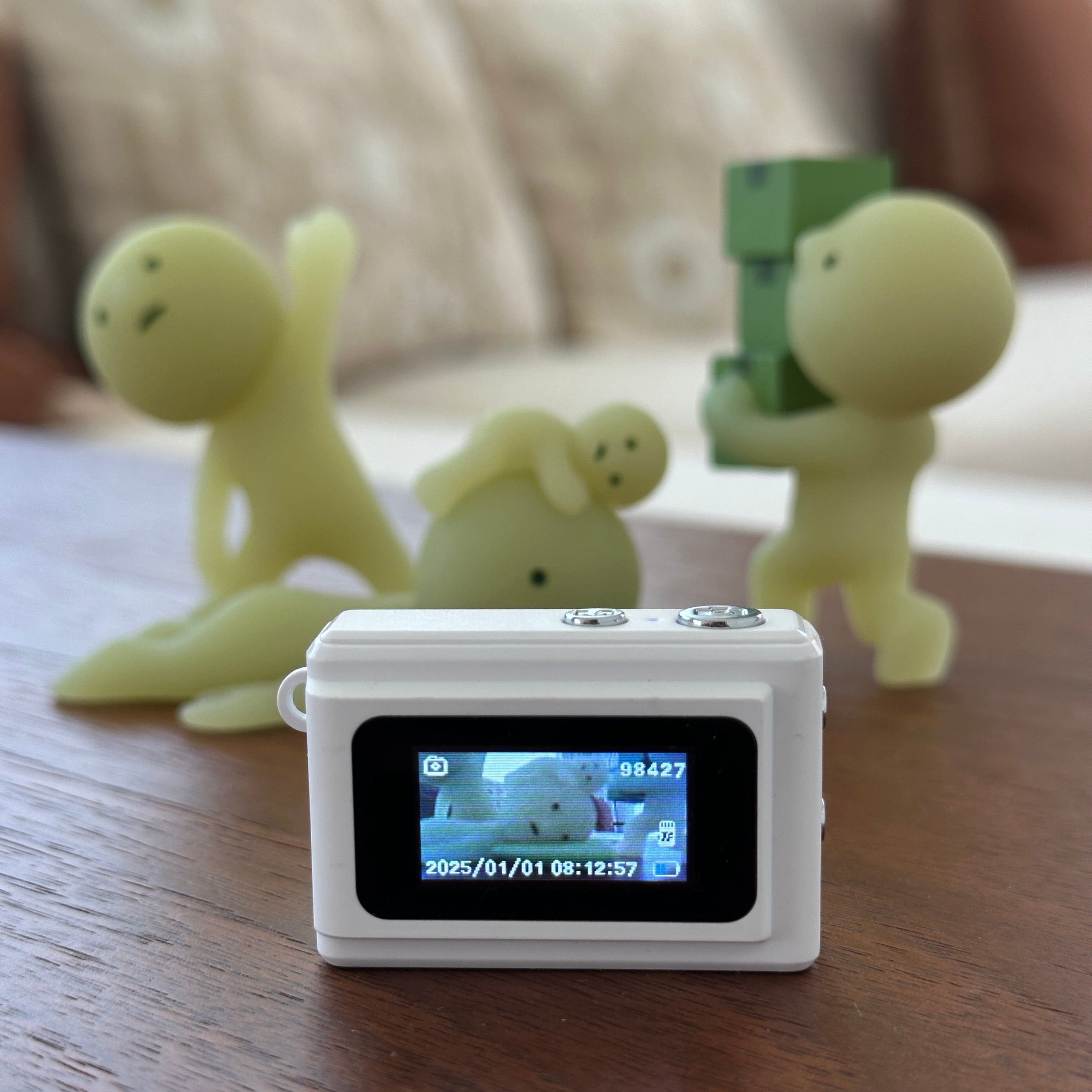 SerenoVita Vitacam, placed on a wooden surface with Smiskis in the background.